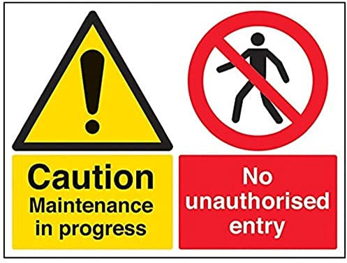 vsafety Schilder 67054bf-r Wartung in Progress/keine unbefugtem Eintrag Warnung Building Sign, 1 mm starrer Kunststoff, Landschaft, 400 mm x 300 mm, schwarz/rot/gelb