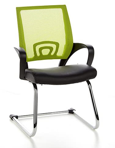 hjh OFFICE 650440 Freischwinger Visto NET V Kunstleder Schwarz/Grün Besucherstuhl Schwingstuhl mit Netzrücken