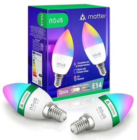 NOUS P4 Smarte WIFI Glühbirne RGB E14, WLAN Glühbirne Matter, Alexa kompatibel, LED Lampe Farbwechsel, App gesteuertes Licht, Glühbirne Farbwechsel, Smart Life/Tuya App, 2.4GHz WiFi
