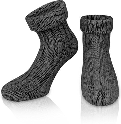 normani 2 Paar Sehr Warme weiche Umschlag Söckchen mit Alpaka Wolle/Bettsocken/Sauna Socken Farbe Anthrazit Größe 43-46