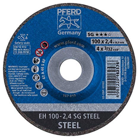 PFERD EH100 162576 Trennscheiben, Leistungs Linie, SG Steel,GekröpfteAusführungEH,16mmBohrungsØ,2.4mmx100mm,25Stück