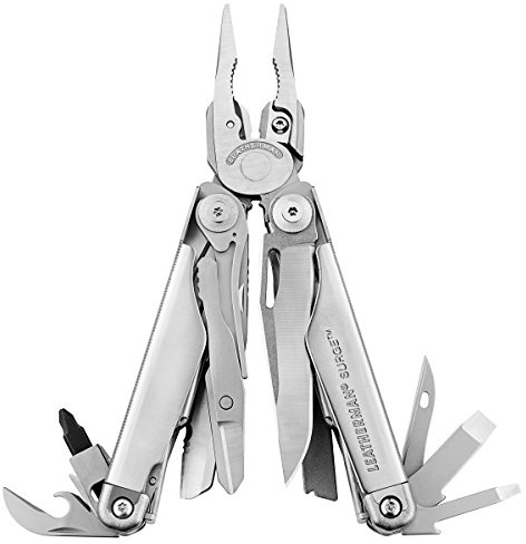 Leatherman SURGE Multitool Werkzeug Edelstahl LTG 830165 mit Zange, Crimpzange, Drahtschneider, Schere, Säge, Feile, Schraubendreher, Lineal, Abisolierklinge und Holster