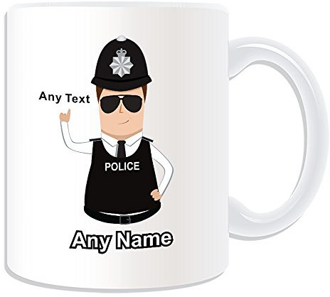 Personalizado de regalo diseño de policía de policía/sargento taza (diseño de policía tema, blanco) – cualquier nombre/mensaje en su único – PC SGT CID DS – marrón/morena pelo Policía sombrero gorra casco – Detective