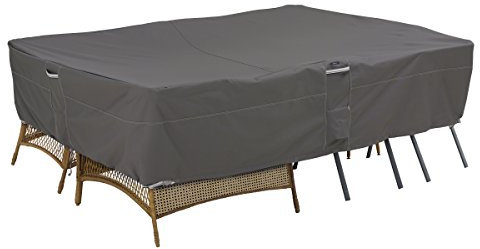 Classic Accessories Ravenna Allzweck-Gartenmöbelabdeckung, reißfestes Material mit Belüftungsöffnungen, Schutz vor allen Wetterbedingungen, dunkle Taupe/Pilz/Espresso (254 x 178 x 76cm, LARGE), Grau