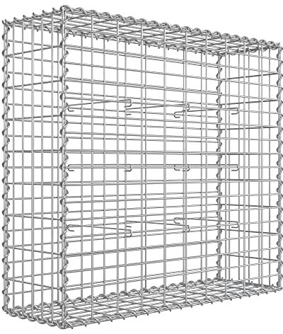 SONGMICS Gabion Basket, Metal Gabion Cage with 5 x 10 cm Mesh for Stones, Galvanised, Garden Decor Wall Partition, 100 x 90 x 30 cm, Silver GGB193