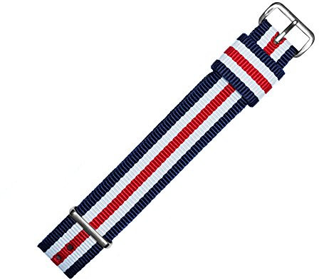 MARBURGER Uhrenarmband 20mm Textil Rot Weiss Blau - Werkzeug Montage Set 9512040000120