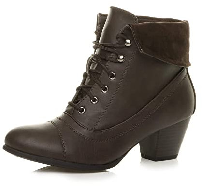 AJVANI mid heel lace up vintage fur cuff pixie ankle boots size 3 36