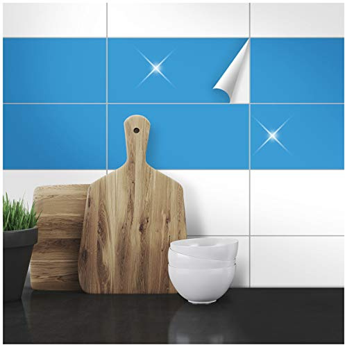 Wandkings Fliesenaufkleber - Wähle eine Farbe & Größe - Hellblau Glänzend - 10 x 20 cm - 20 Stück für Fliesen in Küche, Bad & mehr