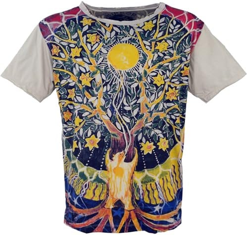 GURU SHOP Mirror T-Shirt - Tree of Life/hellgrau, Herren, Baumwolle, Size:M