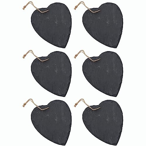 Schieferherz zum Aufhängen mit Juteband Schiefertafel Dekoration Wandeko (6, 17 cm Herz)