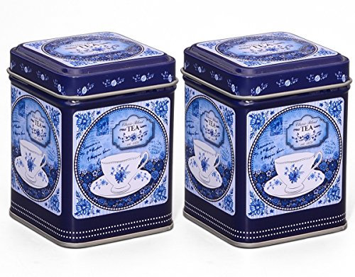 tea4chill 2 Stk Teedosen für losen Tee 50g, Gewürzdosen, Classic Blend, Metall, eckig mit Stülpdeckel, 60 x 60 x 80mm (LxBxH)
