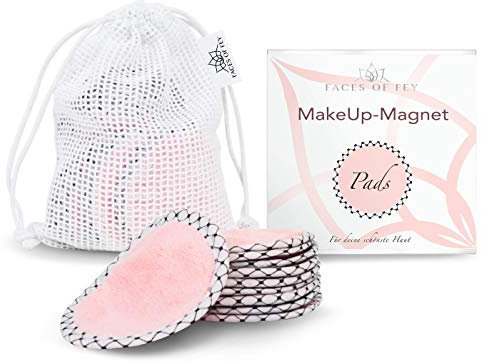 Make-Up-Magnet FACES OF FEY - Abschminktücher Mikrofaser - beidseitig verwendbare Gesichtsreinigungstücher - Make-Up-Entferner-Tuch waschbar und wiederverwendbar (Pads (10 Stück + Wäschesäckchen))