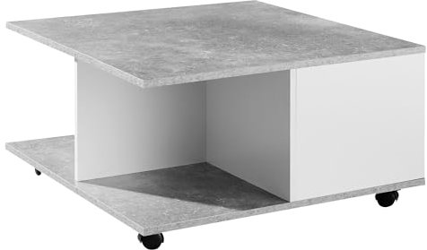 FineBuy Design Couchtisch 70x70 cm, Wohnzimmertisch mit 2 Schubladen, Sofatisch mit Rollen, Tisch mit 2 Fächern