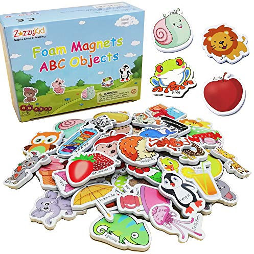 ZazzyKid Objetos de Espuma magnética para niños: 52 imanes de Juguete ABC Alphabet para la educación temprana