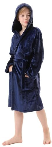 V.&GRIN Boys Fleece Robe, Hooded Soft Fuzzy Bathrobe for Kids 5-14 Years(Navy 7-8