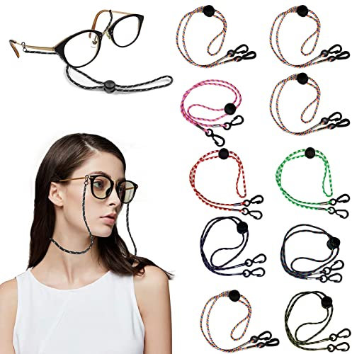 10 Stück Brillenbänder,Brillenband,Sonnenbrillenkette,Brille Seil,Brille Kordel,Brillen Cord,Ohrhaken Verlängerungsriemen,Einstellbare Haken Lanyard,Anti-Verlust-Ohrenfalle Lanyard mit Haken