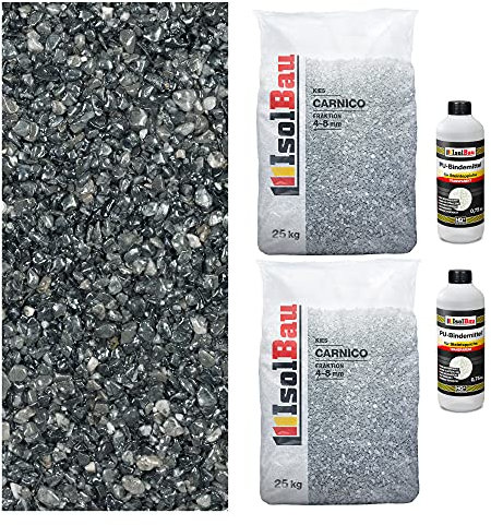 Isolbau Steinteppich Aussen Komplettset Marmorkies 50kg + Bindemittel bis 5m² Carnico 4/8mm Epoxidharz Terassenboden Natursteinboden Marmorkies Bodenbelag, Steinboden, Marmorstein, Innen Außen