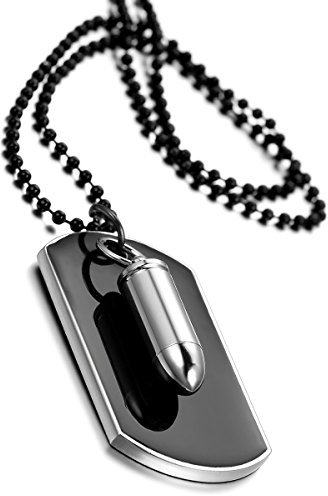 Cupimatch Herren Halskette mit Gravur, Edelstahl Dog Tag Patrone Erkennungsmarke Kette Gewehr Armee Stil