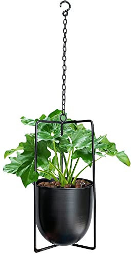 Smaxcn Hängender Blumenampel,Hängender Dekorationstopf Metall Bolo Blumenampel ,Verwendung im Innen- und Außenbereich (Schwarz)