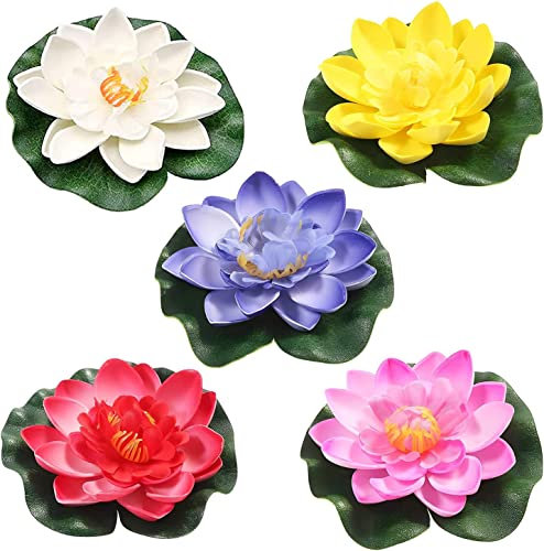 NA Künstliche Seerosen,seerosen Künstliche Durchgeführt Für Deko Garten Oder Teich, Lotusblüte Deko 10cm/3.9inch (Multiple) (5 Arten Von Farben) (5