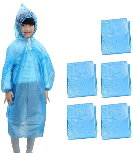 5 Stück Einweg Wasserdichter Regenmantel,Erwachsene Kinder Wasserdicht Regenponcho Hooded,Regenüberzug,Wandern Camping Notfall Regenponcho,Unisex Portable Regencape,Reise,Camping