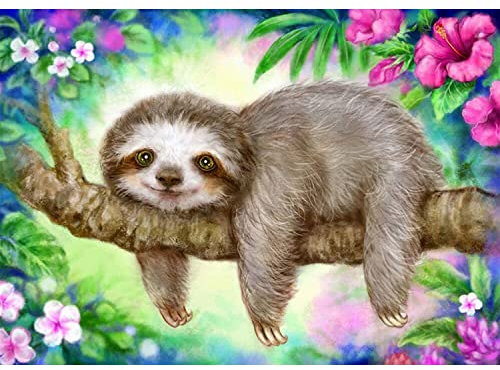 Diamond Painting Bilder, 5D Diamond Painting Kits für Erwachsene Kinder, Round Diamanten Crystal Nach Zahlen Art DIY Malen Set, Strass Diamantmalerei, für Home Wand Decor (Faultier 30x40 cm)