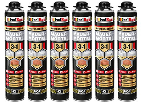 Isolbau Mauermörtel 6 x 750ml Pistolenschaum Montageschaum Klebeschaum 3 in 1 PU-Mörtel