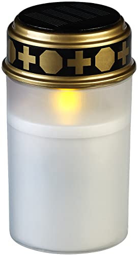 PEARL Solar Grablicht: Solar-LED-Grabkerze mit flackerndem Licht und Akku, 12,5 cm, weiß (Solar LED Grablicht, Solar-Grablicht für Laterne, Beleuchtung)