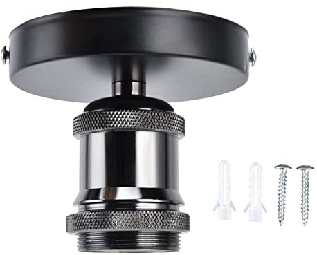 Eujgoov E26 E27 Vintage Lampenfassung Retro Lampenfassung Vintage Solide Lampenfassung mit Zubehör 100‑240V (Schwarz)