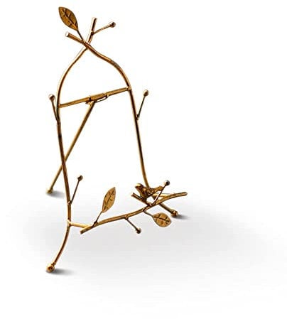 UNISTRENGH Vintage Cook Book Stand with Bird,Leaves Metal Book Stand,Picture Frame Stand, Plaque Stand,Gold