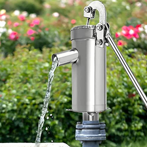 Edelstahl Manuelle Wasserstrahlpumpe, 10M Handschwengelpumpe Schwengelpumpe Wasserpumpe Handpumpe Gartenpumpe 32mm für Hausgarten Yard