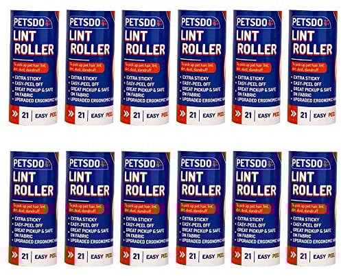 PETSDO 12 Pack of Lint Roller Refills - 252 Easy To Tear Sheets - Compatible With Various Lint Roller Handles - Suitable For Removing Lint, Pet Hair and Fuzz From Clothing, Furniture, and More