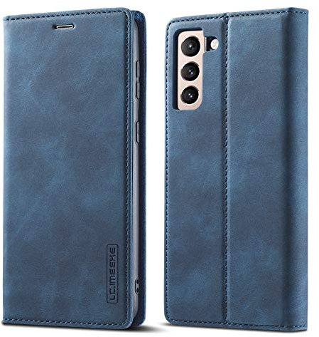 QLTYPRI Hülle für Samsung Galaxy S23, Vintage Matte Handyhülle mit Kartenfach Geld Slot Ständer PU Ledertasche TPU Bumper Flip Schutzhülle Kompatibel mit Samsung Galaxy S23 - Blau