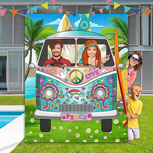 Customized Bus Hippie Thema Lustiges Gesicht in Loch Spiel für 60er 70er 80er Jahre Po Hintergrund Party Dekor Tür Banner Hintergrund Vinyl 210X150cm