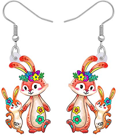 BAMAY Acryl niedlich Muttertag Ostern Tiere Kase Ohrringe Hängend Kaninchen Baumeln Geschenke für Damen Mädchen Mama Schmuck (Rosa)