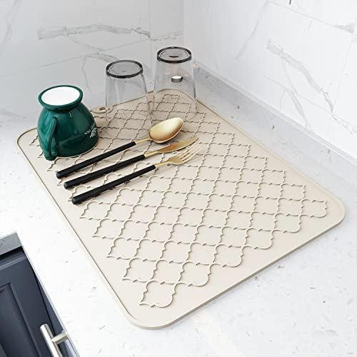 AMOAMI - Tapetes de secado de platos para encimera de cocina, tapete resistente al calor, accesorios de cocina (12 x 16, beige)