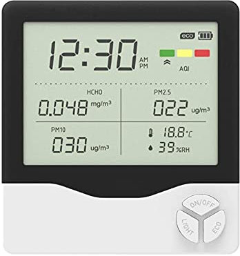Samnuerly Indoor Air Quality Monitor for PM2.5/PM10 HCHO AQI Temperature Humidity with Alarm Clock Professional Multifunctional Air Detector
