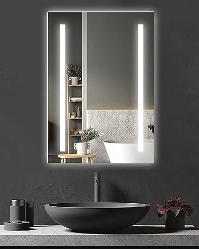 Trintion 50x70 cm LED Badspiegel mit Beleuchtung Badezimmermit Touch-Schalter, 3 Lichtfarben, Badezimmerspiegel Wandspiegel Energiesparend Lichtspiegel