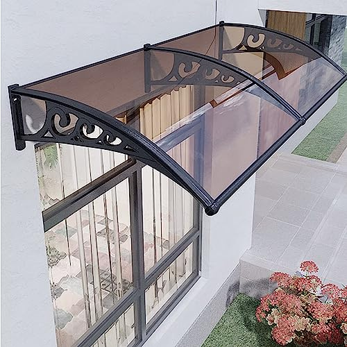 Vordach für Haustür,Türvordach,Pultvordach Überdachung,Braune Pultbogenvordach aus 2.5 mm Polycarbonat und Schwarzer Rahmen,für Draußen Sonnenschutz Regenschutz (80x160cm/32x63)