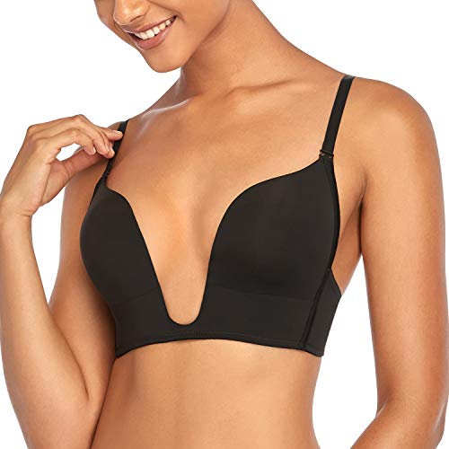 DotVol Damen Tief V-Ausschnitt Push up BH Convertible Bügelloser Multiway Bra(75B, Schwarz)