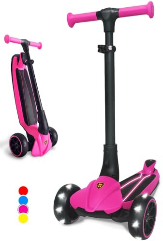 Kicknroll Roller Kinder 3 Jahre - 6 Jahren ab Kleinkind Junge Mädchen, Faltbar Kinderroller mit 4 Höhenverstellbar, LED Räder Leuchtend Pedal - Premium Dreirad Tretroller Lenk Scooter für Kinder