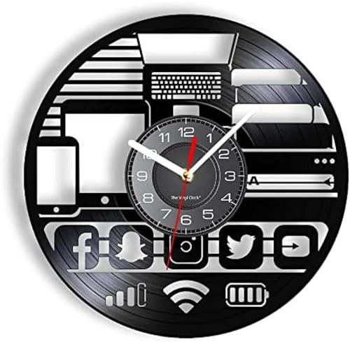 AVJERA Geek-Gadget- aus echter Vinyl-Schallplatte, Internet, soziales Netzwerk, APP-Symbole, gravierte Retro-, einzigartiges Geek-Geschenk für Männer