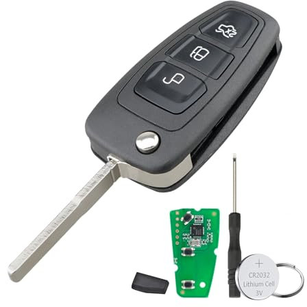 Chip 433MHZ FSK 4D63 per chiave telecomando auto Ford per Ford Focus Fiesta C-Max S-Max Mondeo Galaxy S-Max Transit 3 pulsanti FCCID: 5WK49986 con cacciavite a lama HU101 portachiavi