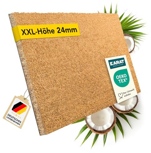 KARAT Fußmatte für Außen und Innen, 90x150 cm Natur XXL-Höhe 24mm, extra Dicke Türmate aus Kokos, Schmutzfangmatte, Kokosmatte mit Rutschfester Rückseite für Haustür, Eingang