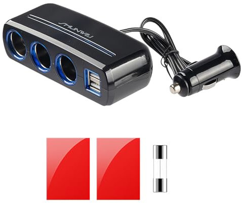 Cargador Mechero Coche, Enchufe Cargador Movil Coche, 5-en-1 Divisor Encendedor de Cigarrillos, 12V/24V Adaptador de Corriente de Coche con 2 Puertos de Carga USB para Dash CAM