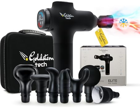 Goldstern tech Elite® Massagepistole mit Wärmefunktion und Kälte mit 30 Stufen,9-teilige Massage gun Set,Massagegerät warm kalt zur Muskelentspannung, mit Drucksensor, Muskelpistole (Schwarz)