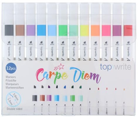 Topwrite Doppelseitige Stifte - Twinmarker - Marker und Fineliner - Set mit 12 Farben