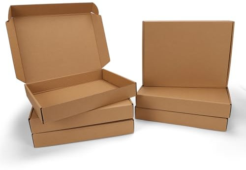 HORLIMER 6 Stück Versandkarton Flache Karton Box, 330x254x50 mm Mailer Boxen, Verpackungskartons aus Wellpappe für Warensendung, Geschenkbox, Faltkarton, Postkarton(Braun)