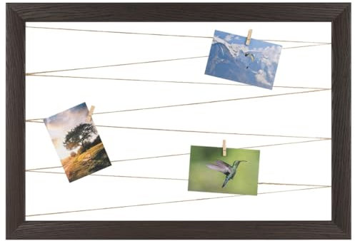 CLAMARO 'Neo Collage Line' Fotohalter 70x50 cm | Wenge Dunkelbraun | Querformat Bilderrahmen mit Fotoleine aus Juteband und Holzklammern | Ideal als Fotocollage Galerie, Fotowand oder Fotorahmen