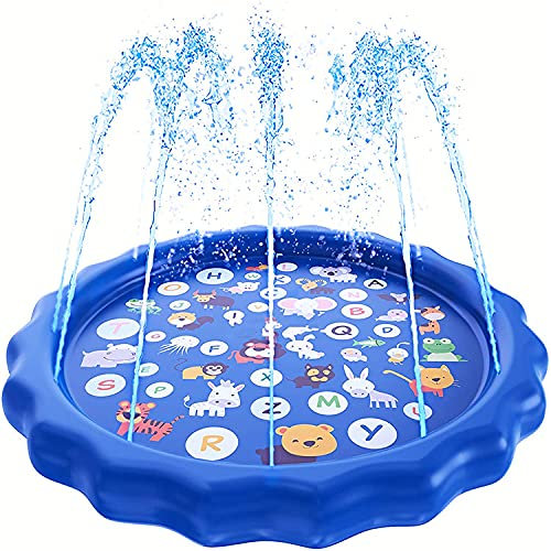 Splash Pad Sprinkler/Play Mat for Kids, Outdoor Water Toys Inflatable for Baby Toddler Boys Girls Children,Summer Funny Toys for Dogs and Toddlers Age Blue (170cm/66.9in)